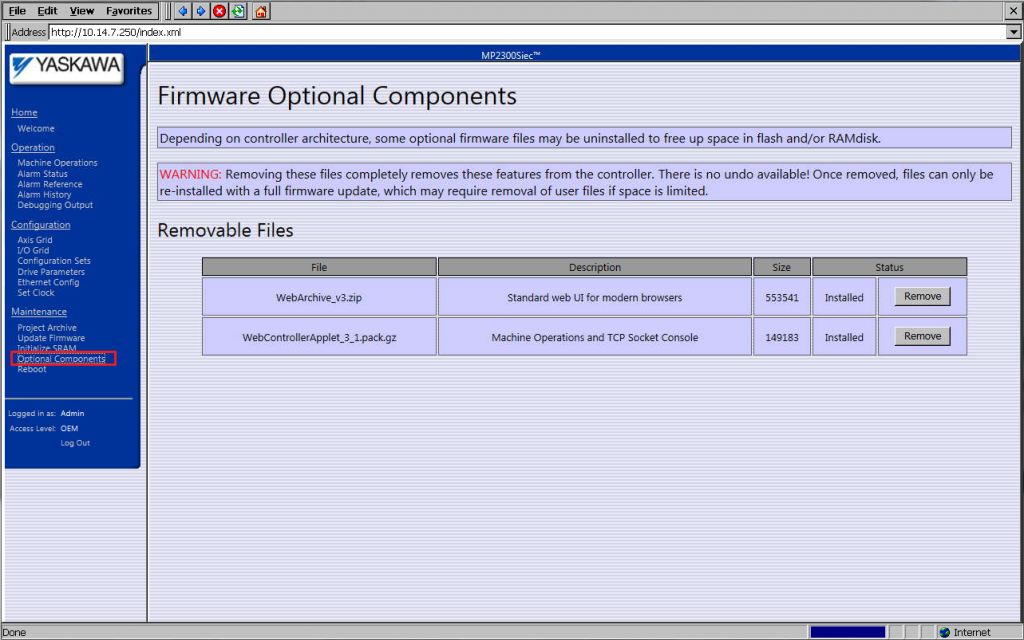    Firmware Optional Components 