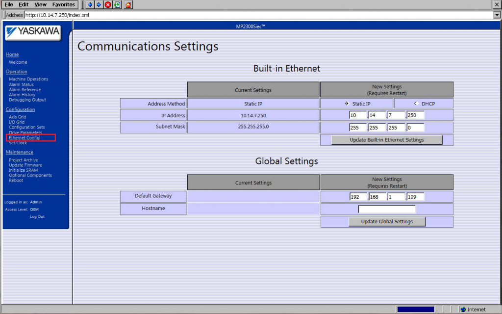     Ethernet Config